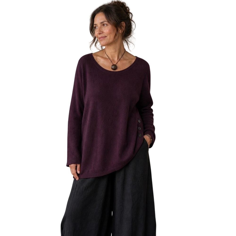 HOBBS London Maroon WOOL CASHMERE  BUTTON SIDE DETAIL RELAXED SWEATER Medium